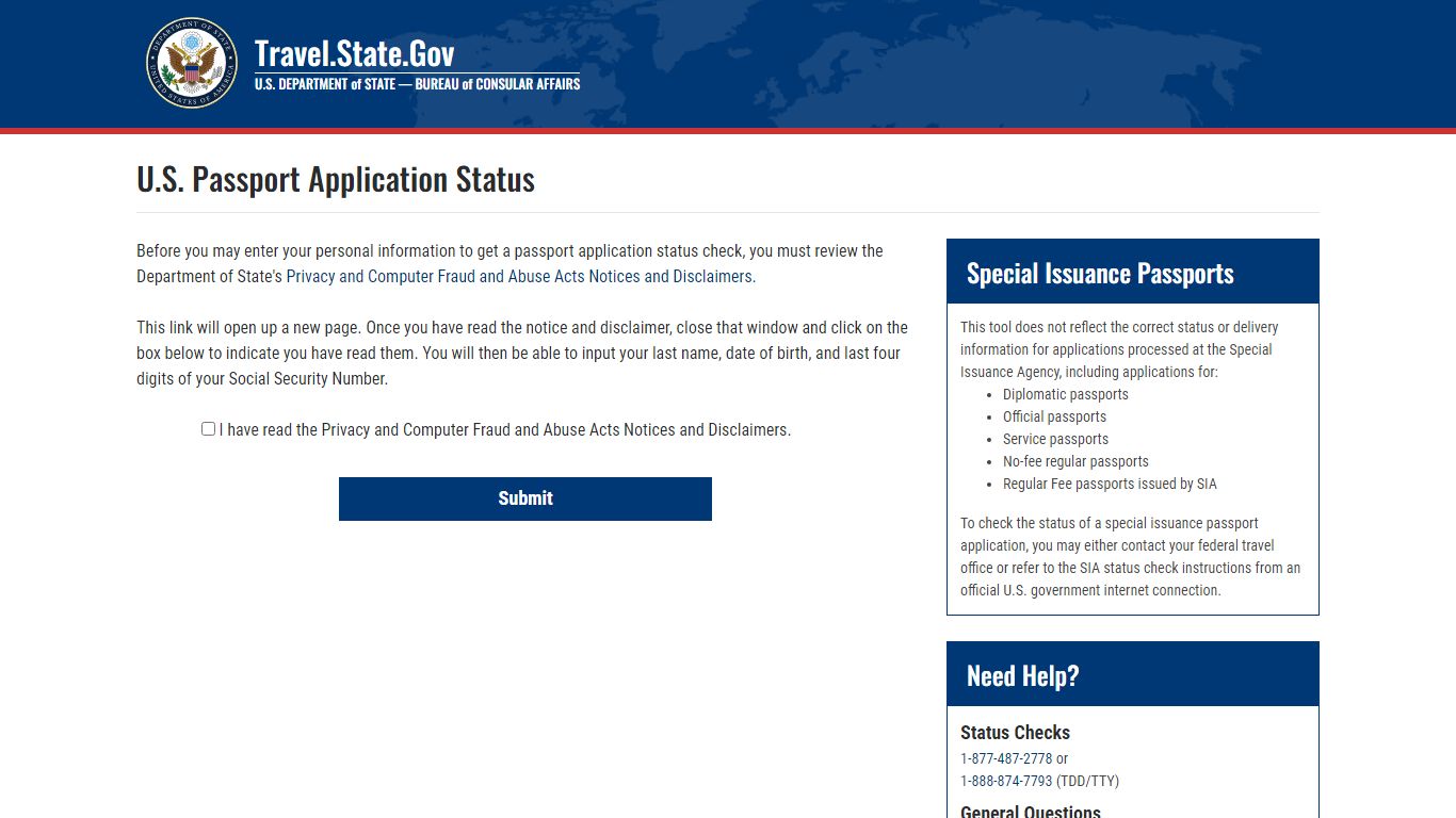 U.S. Passport Application Status