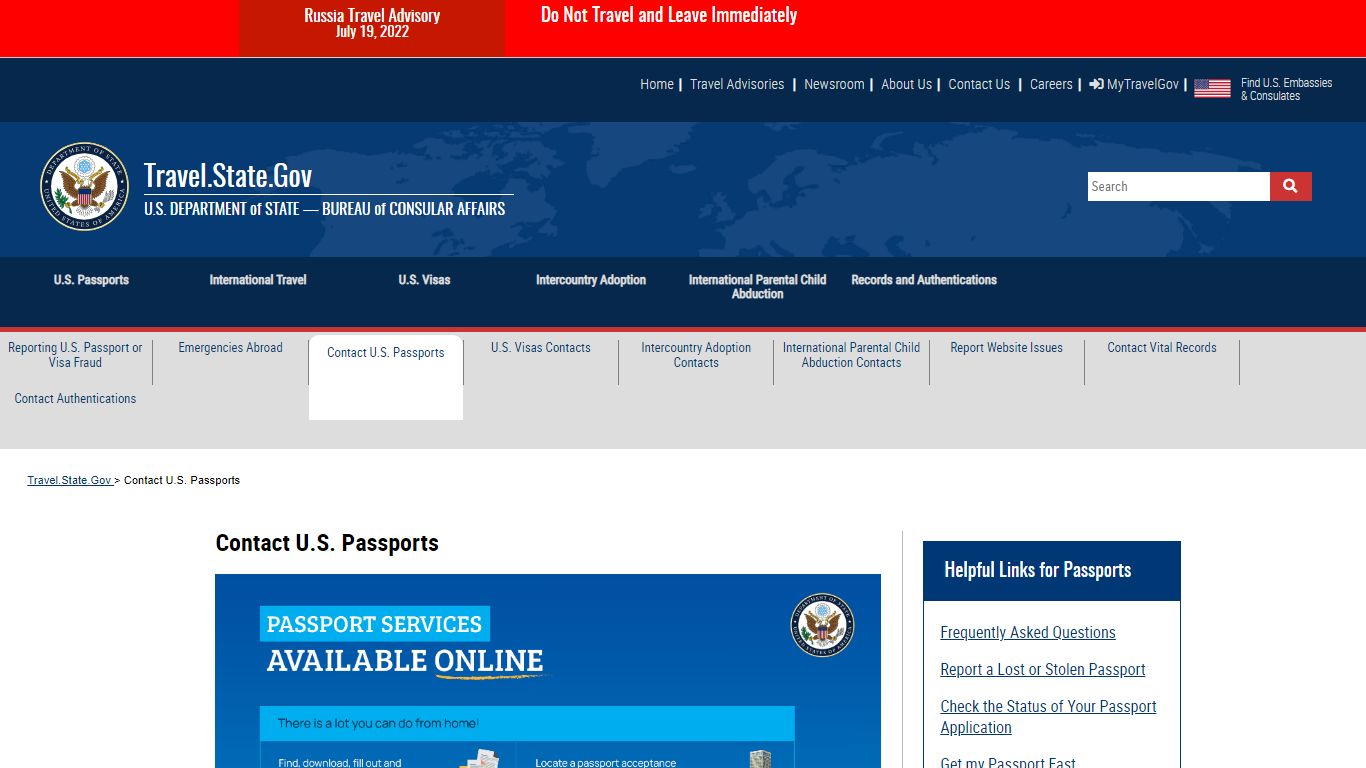 Contact U.S. Passports - United States Department of State